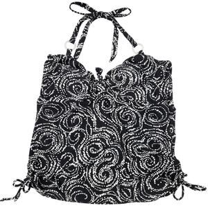 St. John's Bay Black White Tankini Top Halter Neck Ruched Sides Women's Size 14